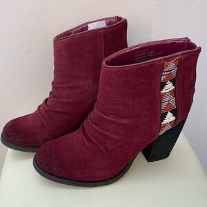 Sbicca Vintage Collection Kolli Beaded Suede Short Boots in Wine